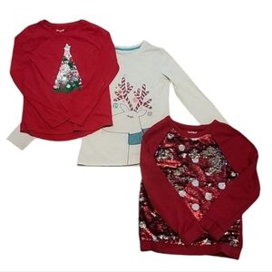 Cat & Jack Christmas Holiday Long Sleeve Three Shirt Lot 7-8
